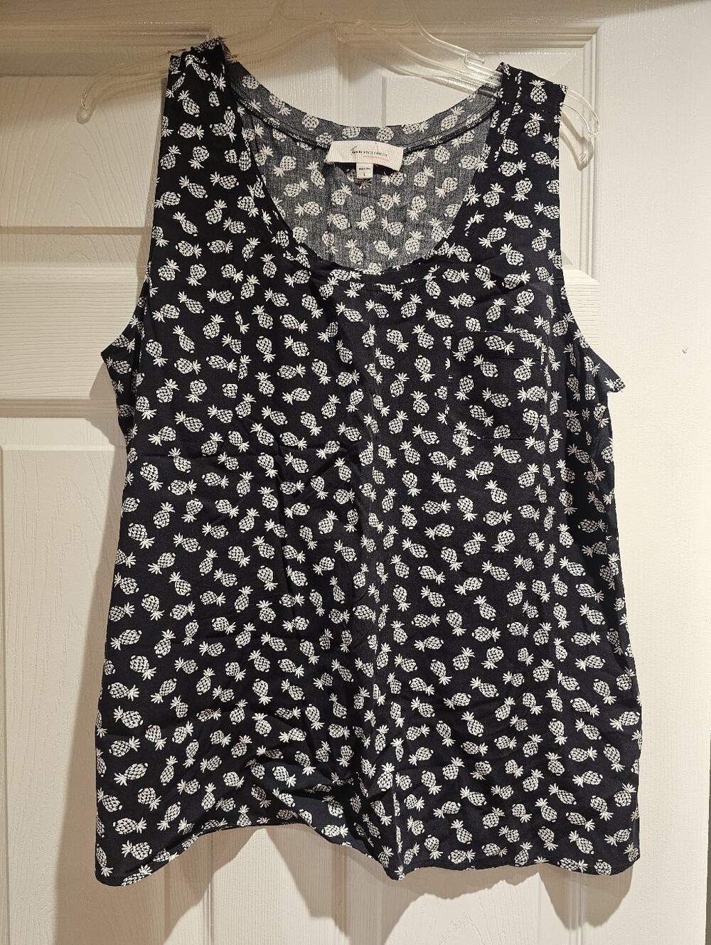 Vince Camuto Black Tank with White Pineapple Print
